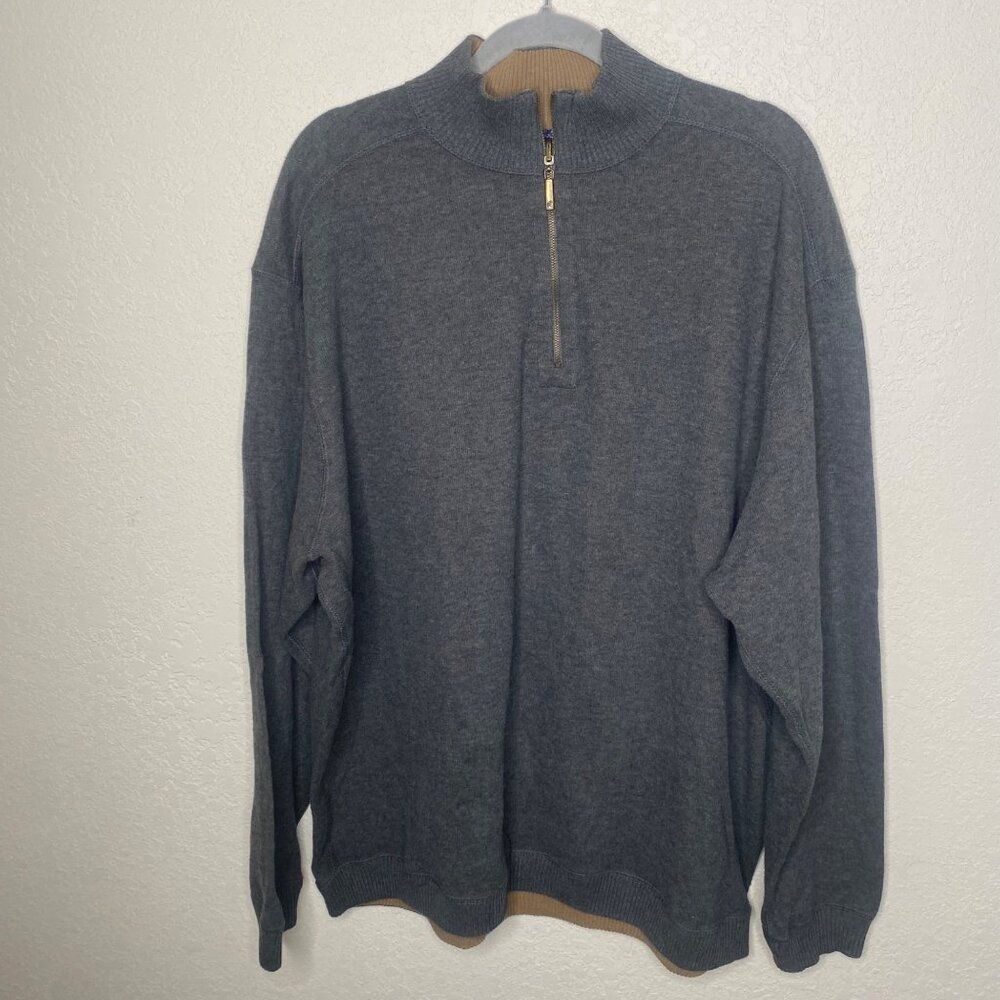 Caribbean Joe Quarter-Zip Sweater Mens XXL Gray 100% Cotton Preppy Pullover Goin